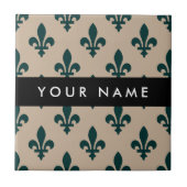 Fleur de Lis, Green on Beige, Royal, Your Name タイル (正面)