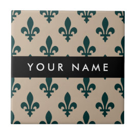 Fleur de Lis, Green on Beige, Royal, Your Name タイル