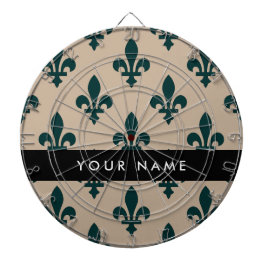 Fleur de Lis, Green on Beige, Royal, Your Name ダーツボード
