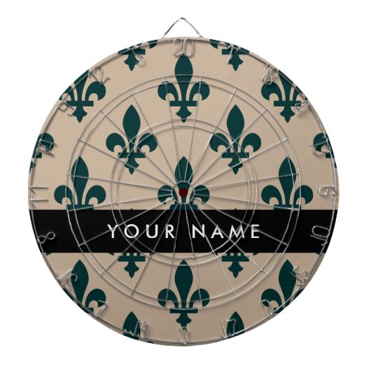Fleur de Lis, Green on Beige, Royal, Your Name ダーツボード (正面)