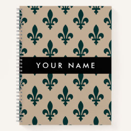 Fleur de Lis, Green on Beige, Royal, Your Name ノートブック