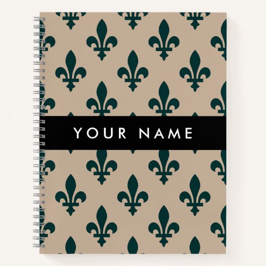 Fleur de Lis, Green on Beige, Royal, Your Name ノートブック (正面)