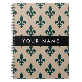 Fleur de Lis, Green on Beige, Royal, Your Name ノートブック