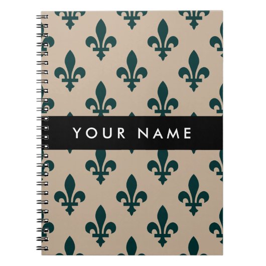Fleur de Lis, Green on Beige, Royal, Your Name ノートブック (正面)