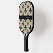 Fleur de Lis, Green on Beige, Royal, Your Name ピックルボールラケット (左)