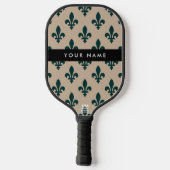 Fleur de Lis, Green on Beige, Royal, Your Name ピックルボールラケット (裏面)