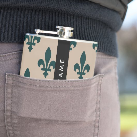 Fleur de Lis, Green on Beige, Royal, Your Name フラスク (インサイチュ)