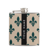 Fleur de Lis, Green on Beige, Royal, Your Name フラスク (正面)