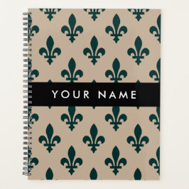Fleur de Lis, Green on Beige, Royal, Your Name プランナー手帳