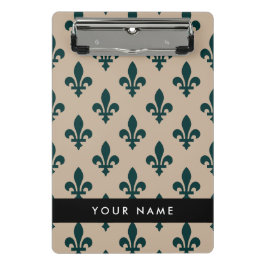 Fleur de Lis, Green on Beige, Royal, Your Name ミニクリップボード