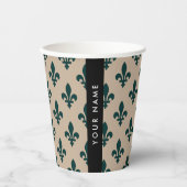 Fleur de Lis, Green on Beige, Royal, Your Name 紙コップ (正面)
