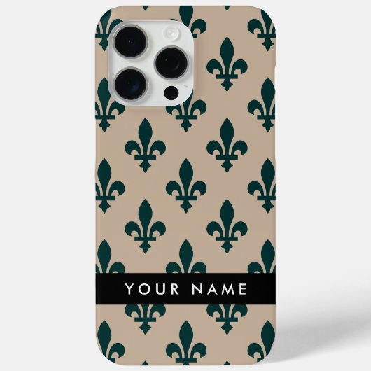 Fleur de Lis, Green on Beige, Royal, Your Name Case-Mate iPhoneケース (裏面)