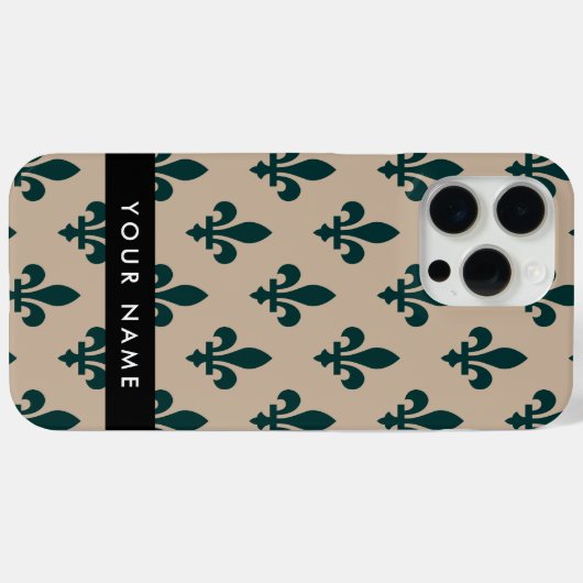 Fleur de Lis, Green on Beige, Royal, Your Name Case-Mate iPhoneケース (裏面 (横))