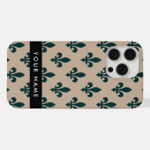 Fleur de Lis, Green on Beige, Royal, Your Name iPhoneケース (裏面横)