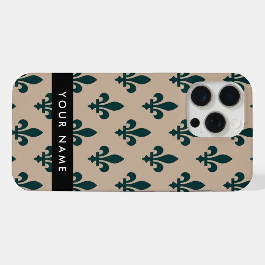 Fleur de Lis, Green on Beige, Royal, Your Name iPhoneケース (裏面横)