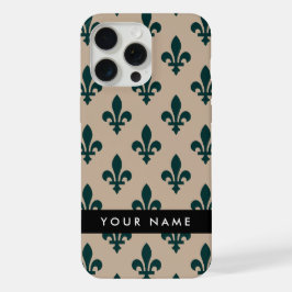 Fleur de Lis, Green on Beige, Royal, Your Name iPhone 15 Pro Maxケース