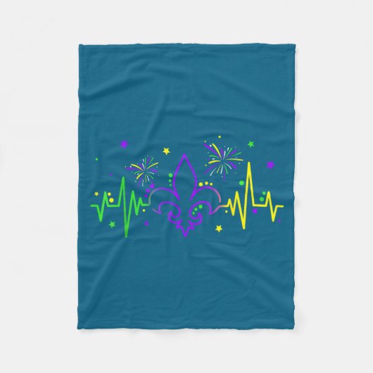 Fleur De Lis Heartbeat Nurse Mardi Gras Carnival M フリースブランケット (正面)