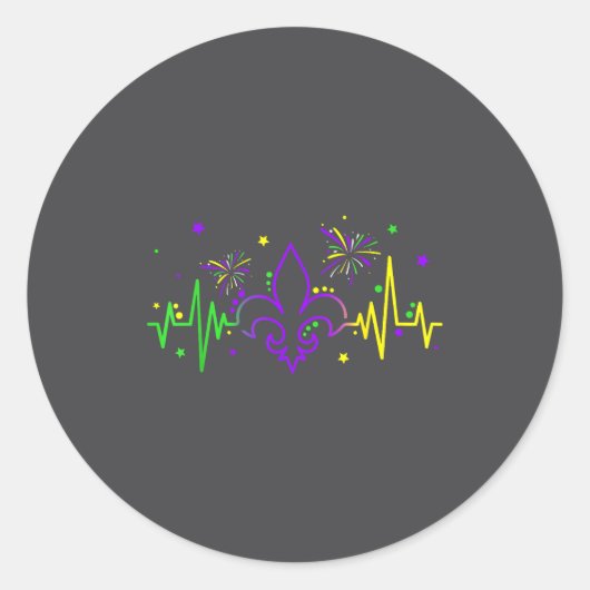 Fleur De Lis Heartbeat Nurse Mardi Gras Carnival M ラウンドシール (正面)