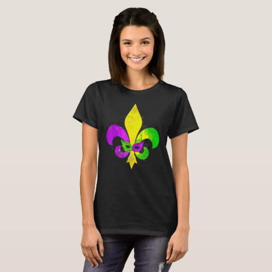 Fleur De Lis Mardi Gras Mask New Orleans Carnival  Tシャツ (正面フル)
