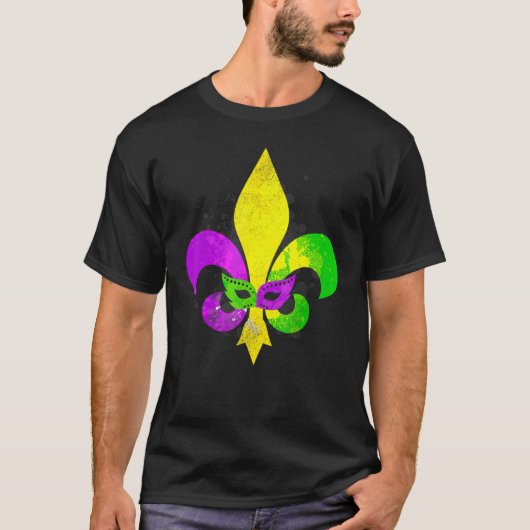 Fleur De Lis Mardi Gras Mask New Orleans Carnival  Tシャツ (正面)