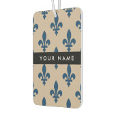 Fleur de Lis, Navy Blue on Beige, Royal, Your Name カーエアーフレッシュナー (左)