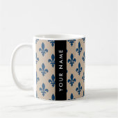 Fleur de Lis, Navy Blue on Beige, Royal, Your Name コーヒーマグカップ (左)