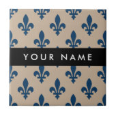 Fleur de Lis, Navy Blue on Beige, Royal, Your Name タイル (正面)