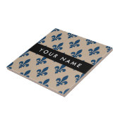 Fleur de Lis, Navy Blue on Beige, Royal, Your Name タイル (側面)