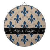 Fleur de Lis, Navy Blue on Beige, Royal, Your Name ダーツボード (正面)