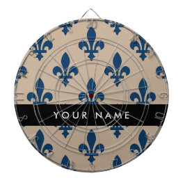 Fleur de Lis, Navy Blue on Beige, Royal, Your Name ダーツボード
