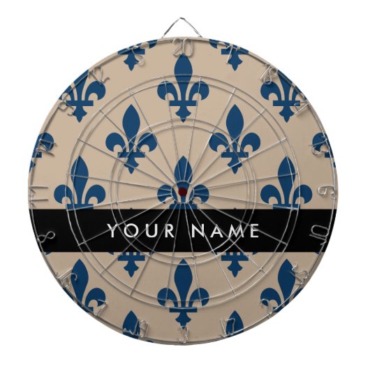 Fleur de Lis, Navy Blue on Beige, Royal, Your Name ダーツボード (正面)