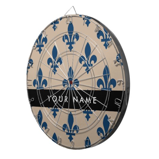 Fleur de Lis, Navy Blue on Beige, Royal, Your Name ダーツボード (正面右)