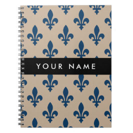 Fleur de Lis, Navy Blue on Beige, Royal, Your Name ノートブック