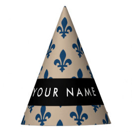 Fleur de Lis, Navy Blue on Beige, Royal, Your Name パーティーハット