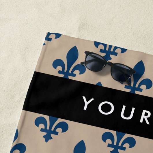 Fleur de Lis, Navy Blue on Beige, Royal, Your Name ビーチタオル (インサイチュ)