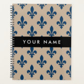 Fleur de Lis, Navy Blue on Beige, Royal, Your Name プランナー手帳 (正面)