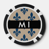 Fleur de Lis, Navy Blue on Beige, Royal, Your Name ポーカーチップ (裏面)