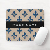 Fleur de Lis, Navy Blue on Beige, Royal, Your Name マウスパッド (マウス)