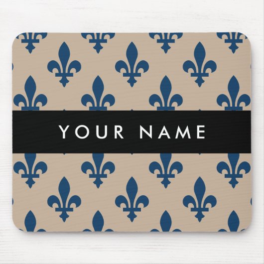Fleur de Lis, Navy Blue on Beige, Royal, Your Name マウスパッド (正面)