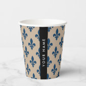 Fleur de Lis, Navy Blue on Beige, Royal, Your Name 紙コップ (正面)
