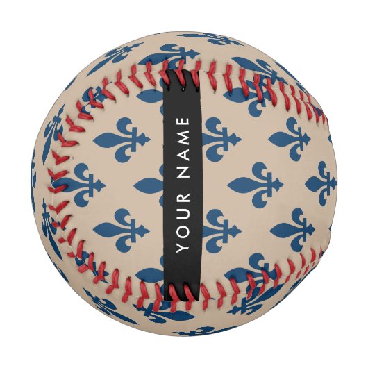 Fleur de Lis, Navy Blue on Beige, Royal, Your Name 野球ボール (正面左)