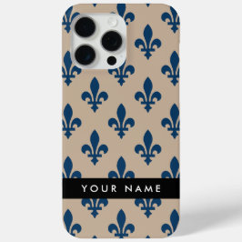 Fleur de Lis, Navy Blue on Beige, Royal, Your Name iPhone 15 Pro Maxケース