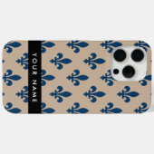 Fleur de Lis, Navy Blue on Beige, Royal, Your Name Case-Mate iPhoneケース (裏面 (横))