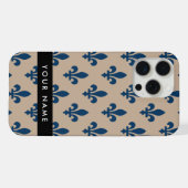 Fleur de Lis, Navy Blue on Beige, Royal, Your Name iPhoneケース (裏面横)