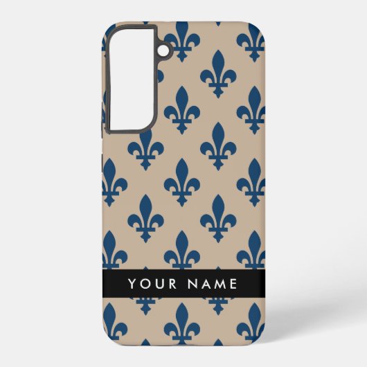 Fleur de Lis, Navy Blue on Beige, Royal, Your Name Samsung Galaxyケース (裏面)