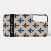 Fleur de Lis, Navy Blue on Beige, Royal, Your Name Samsung Galaxyケース (裏面横)