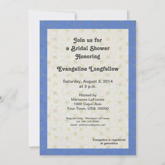 Fleur de Lysのウエディングケーキのブライダルシャワーの招待状 招待状 (裏面)