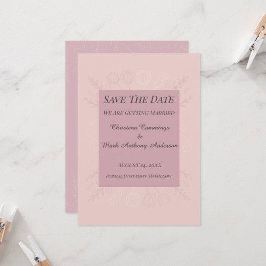 Fleur de Satin Wedding Save The Date Announcement 招待状 (正面/裏面インサイチュ)