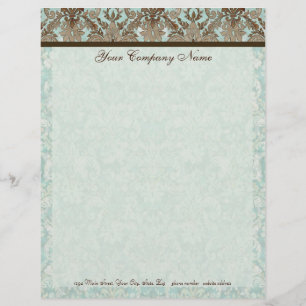 Fleur di Lys Damaskの水及びブラウンの文房具 レターヘッド
