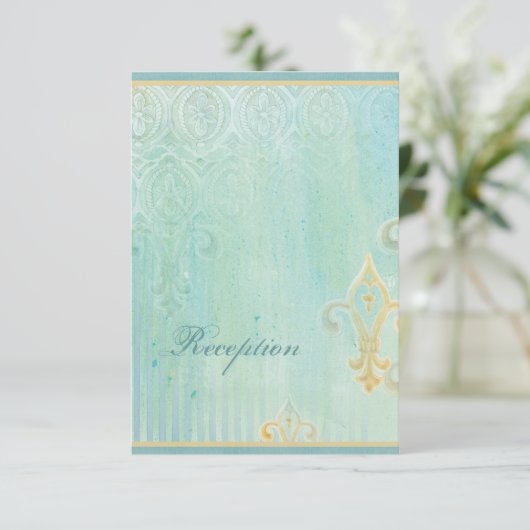 Fleur di Lys Damask 2 - RSVPの応答カードを結婚すること エンクロージャーカード (スタンド正面)